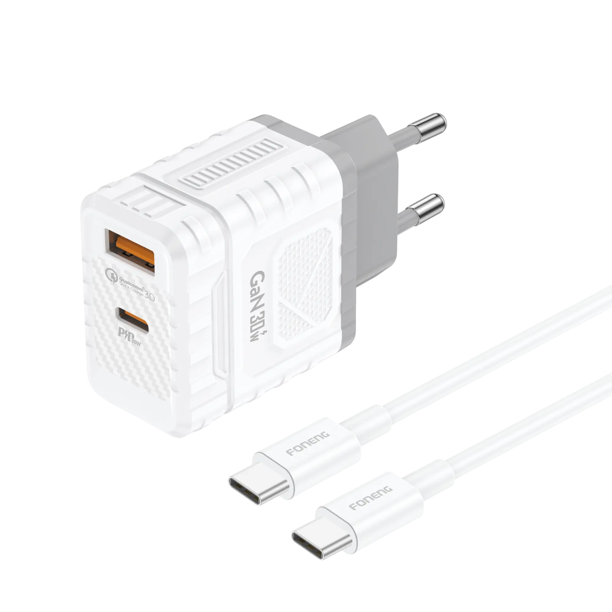 FONENG EU61 30W A+C 2-Port GaN Charger With Type-C to Type-C Cable