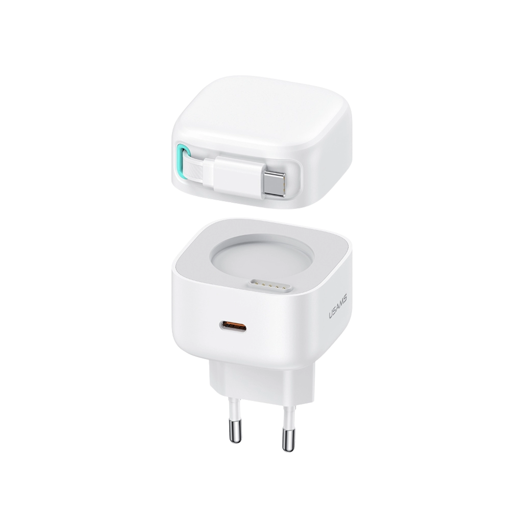 USAMS US-CC202 35W PD Dual Output GaN Charger with Retractable Type-C Cable (EU Pin)