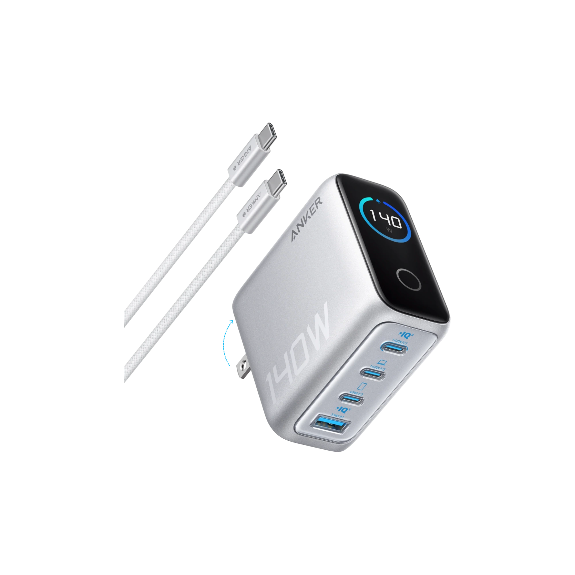 Anker Zolo 140w 4 Port Multi Device Charging Gan Power Adapter With Type C Cable