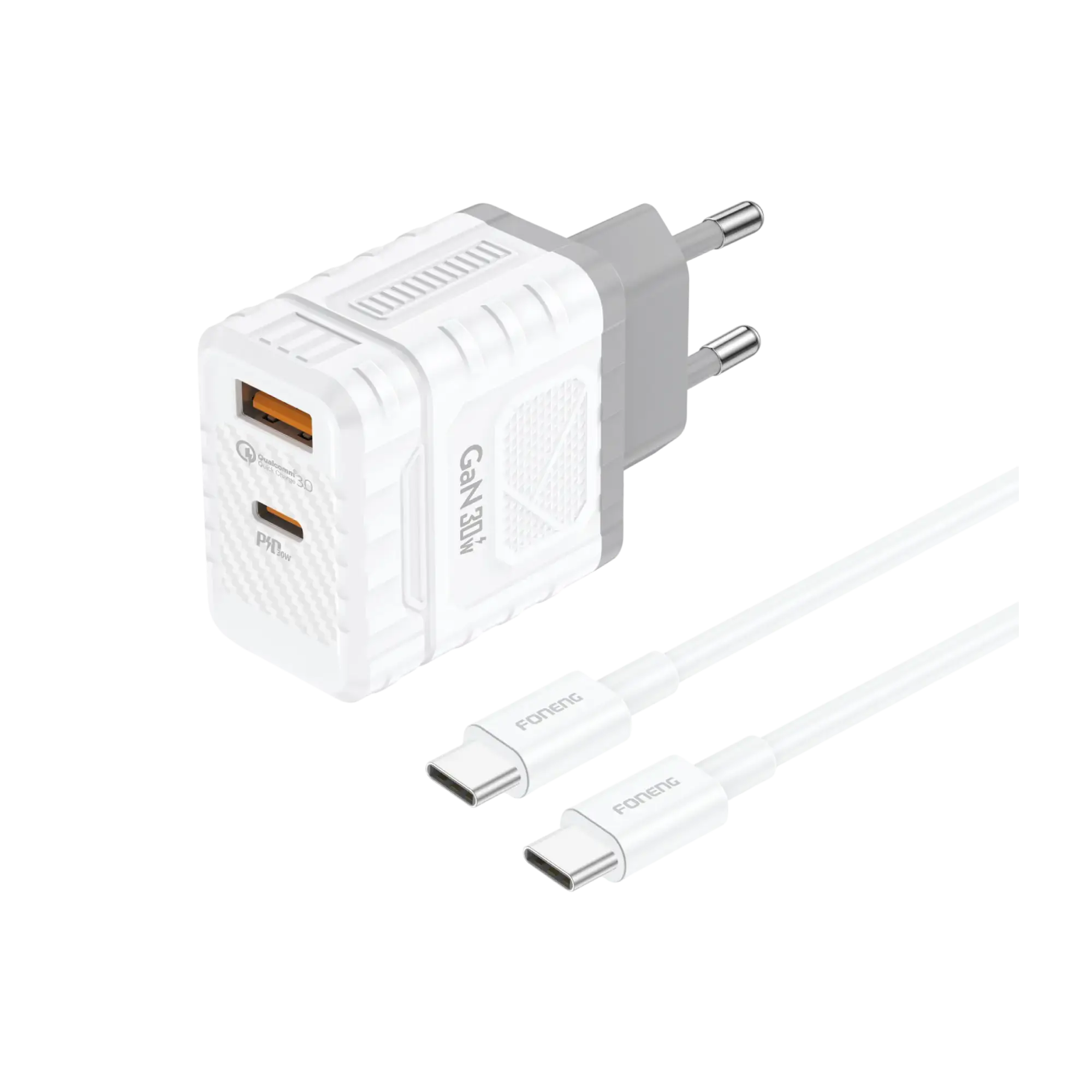 FONENG EU61 30W A+C 2-Port GaN Charger With Type-C to Type-C Cable 