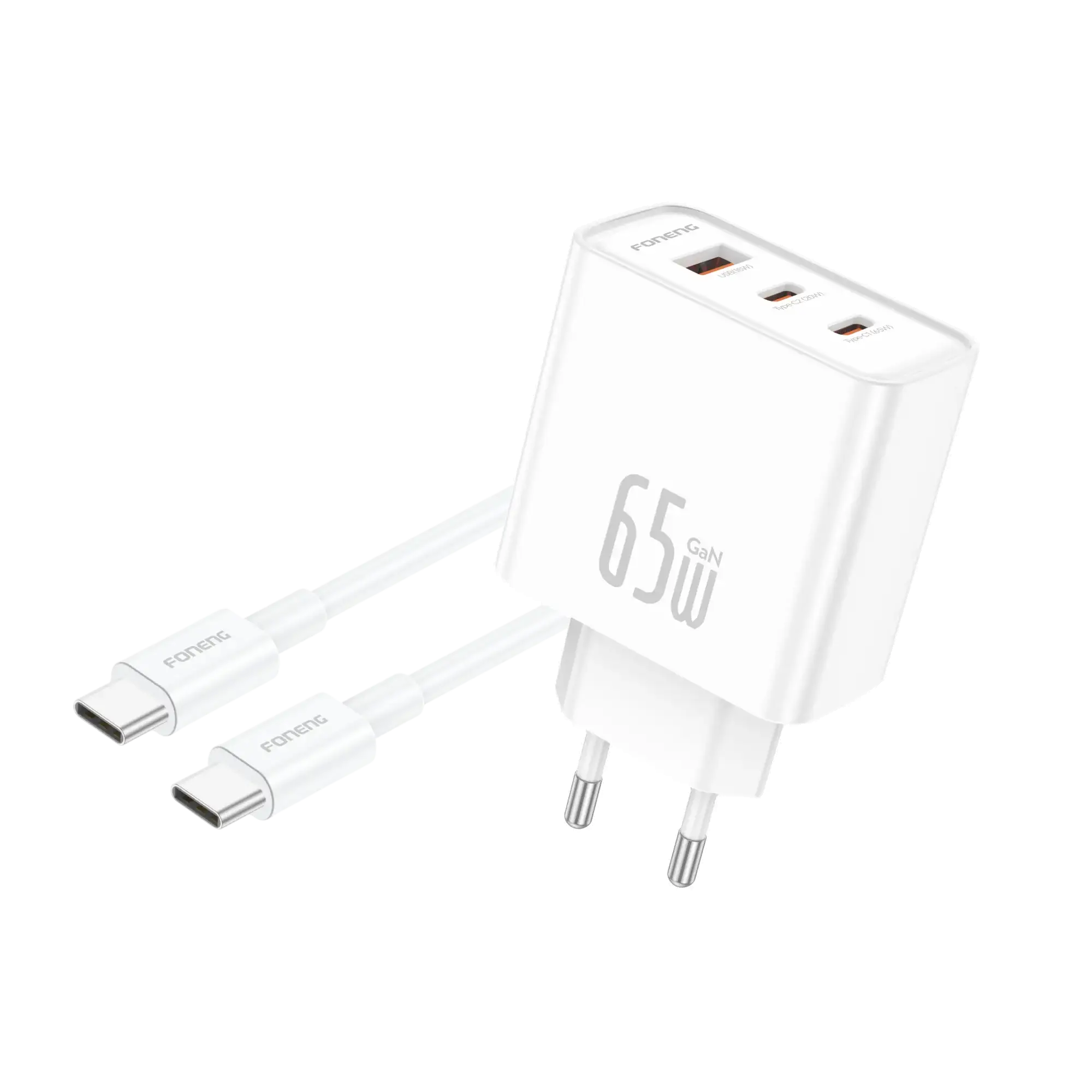 FONENG GaN50-EU 65w 3-Port Fast Charging Adapter With Type-C Cable 